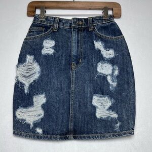 Carmar Heavily Distressed Denim Boho Hippie Grunge Skirt Womens Size 24”